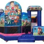 Paw Patrol-themed bouncy castle with bright colors, slide, and mesh sides. Perfect for kids' events. Buy online in Canada today!