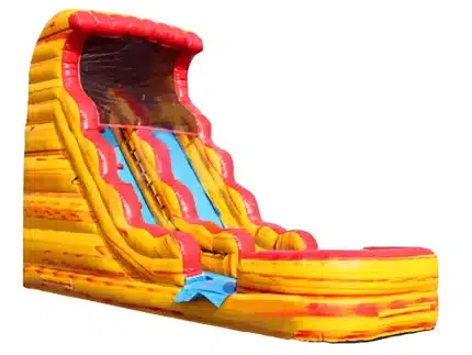 Vibrant inflatable lava-themed water slide with splash pool, perfect for summer events. Durable, high-quality, and available for online purchase in Canada.