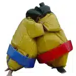 Sumo wrestling suits with padded helmets and red and blue belts. Perfect for fun party games and events. Buy online in Canada today!