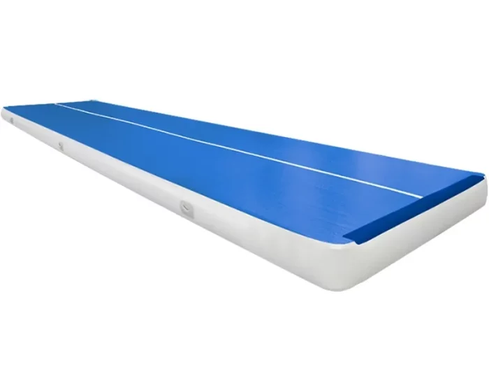 Inflatable air track mat with a durable blue surface, perfect for gymnastics, tumbling, or training. Portable and versatile. Buy online in Canada today!