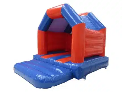 Compact red and blue inflatable bouncy house, perfect for kids' parties. Durable and affordable, available for online purchase in Canada!